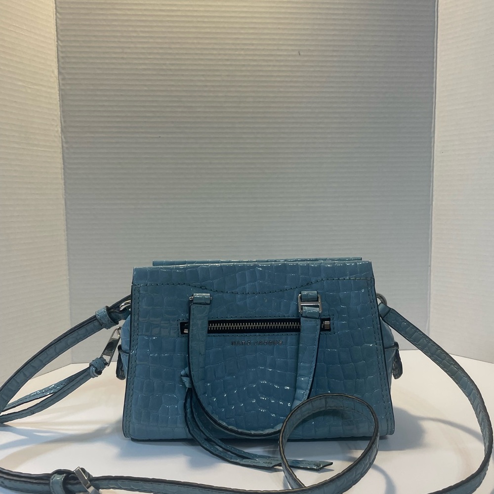 Blue Crocodile Embossed Handbag